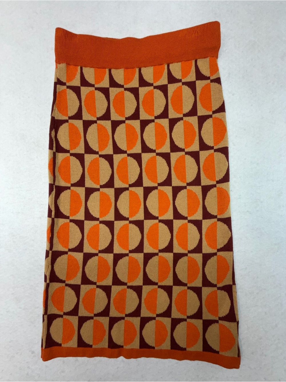 Oxknit 70’s Retro Geometric Knit Midi Skirt - Size Medium 100% Cotton
